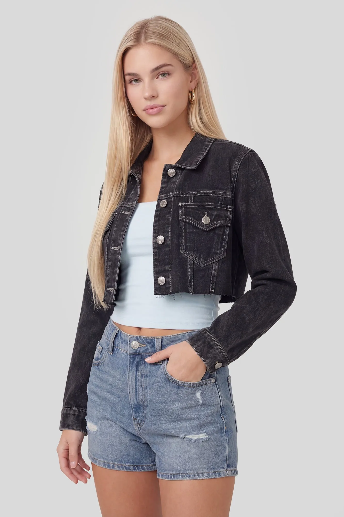 Ripped Cropped Denim Jacket sold by Charlotte Russe