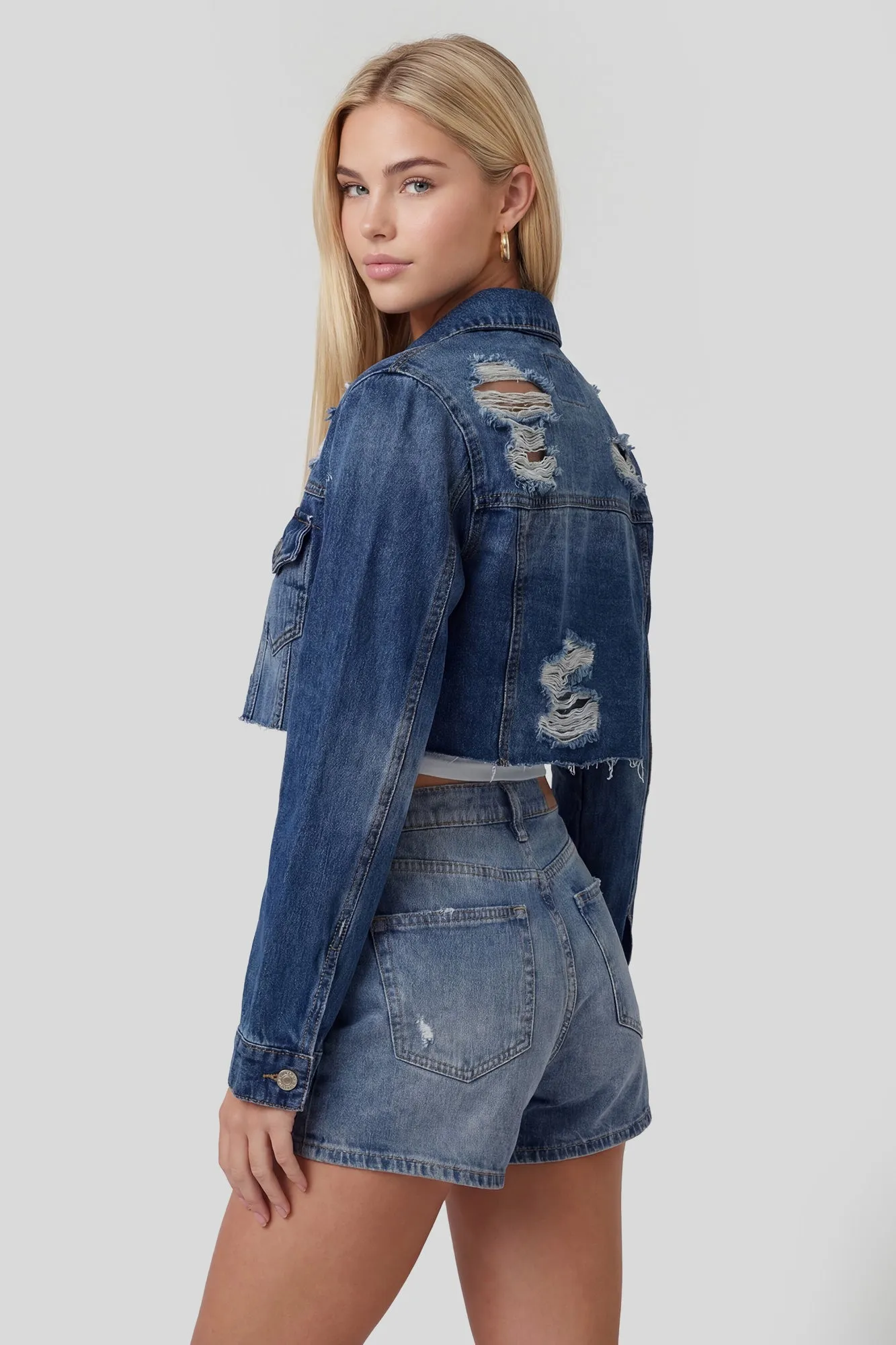 Ripped Cropped Denim Jacket sold by Charlotte Russe product image thumbnail 5