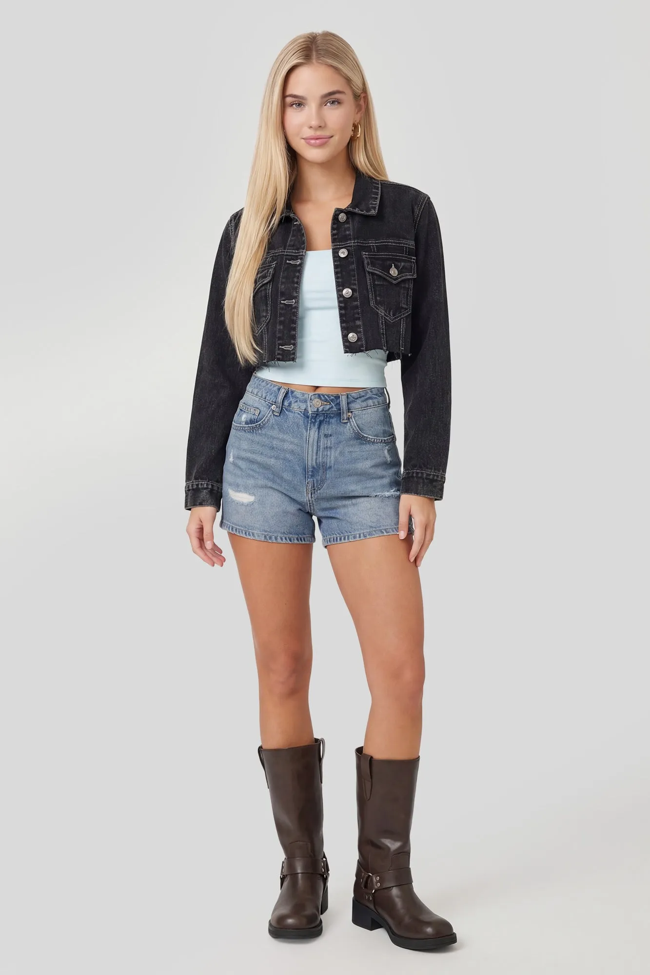 Ripped Cropped Denim Jacket sold by Charlotte Russe product image thumbnail 3