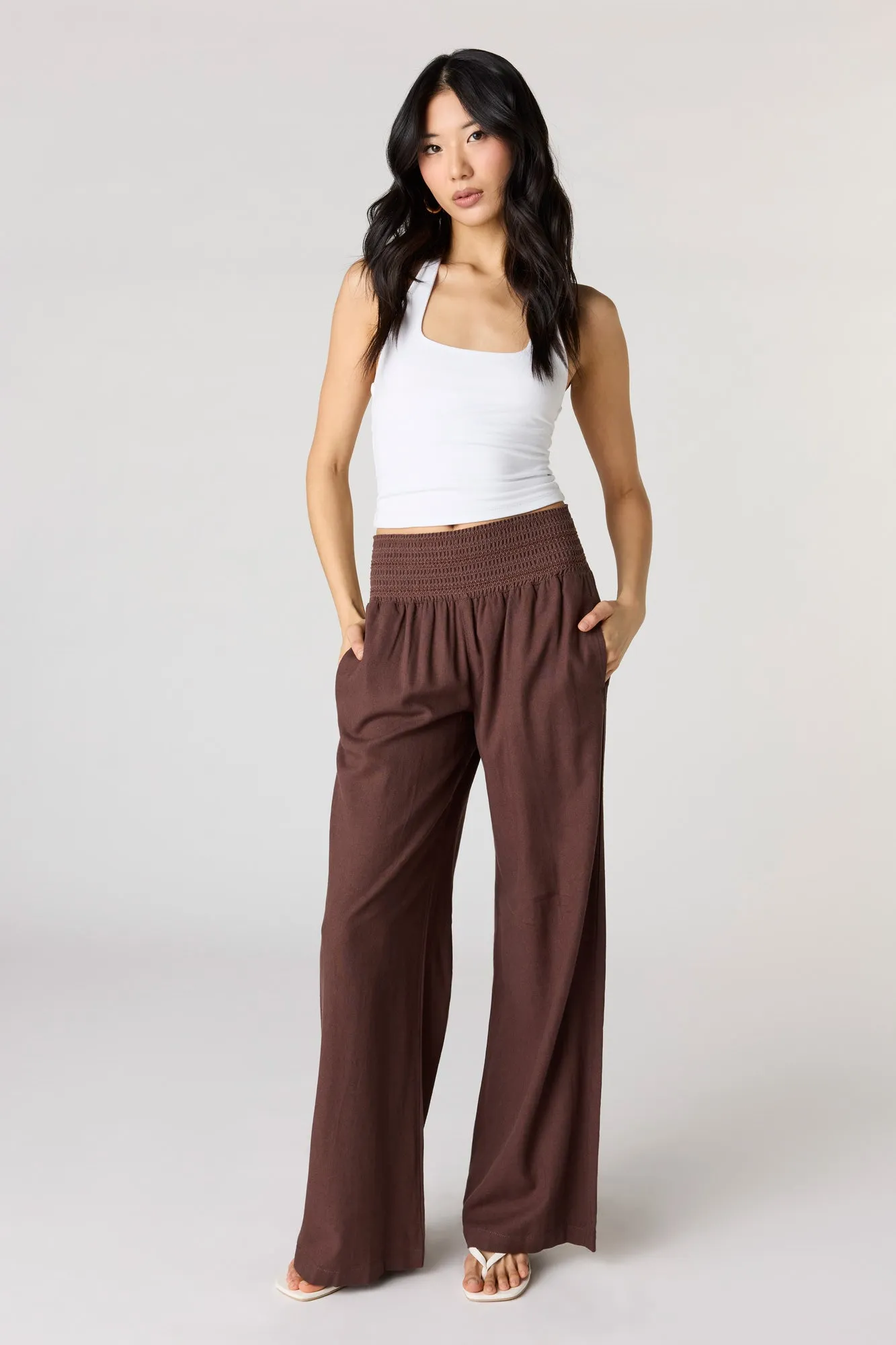 Smocked Linen-Blend Pant sold by Charlotte Russe product image thumbnail 4