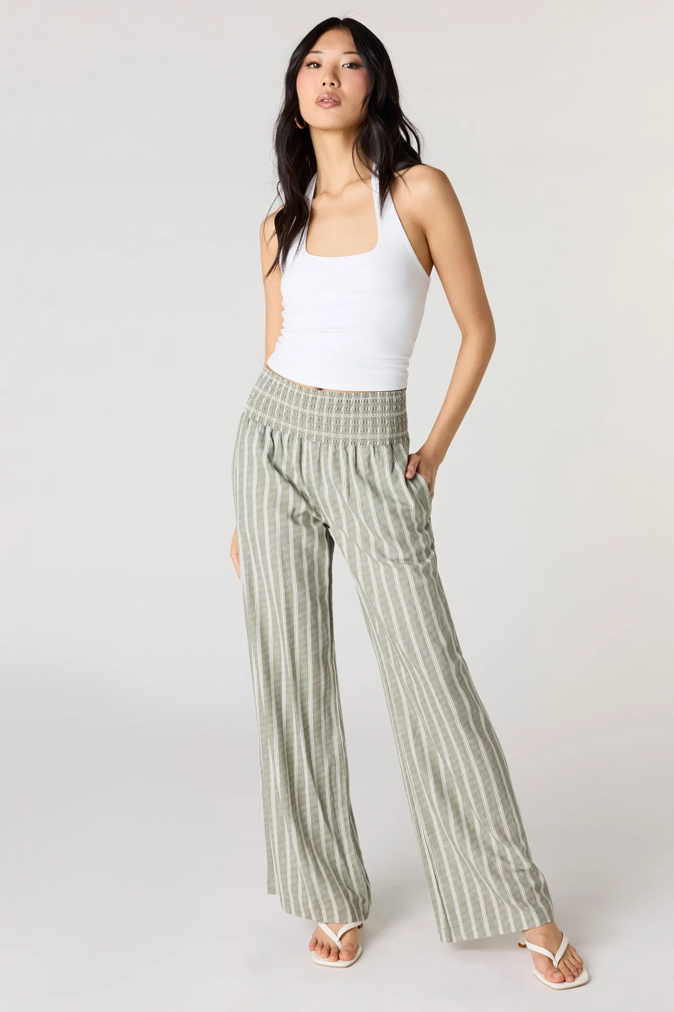 Smocked Linen-Blend Pant sold by Charlotte Russe