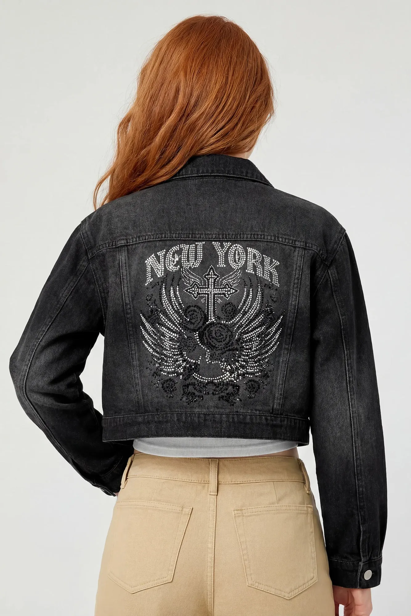 Graphic Denim Jacket sold by Charlotte Russe
