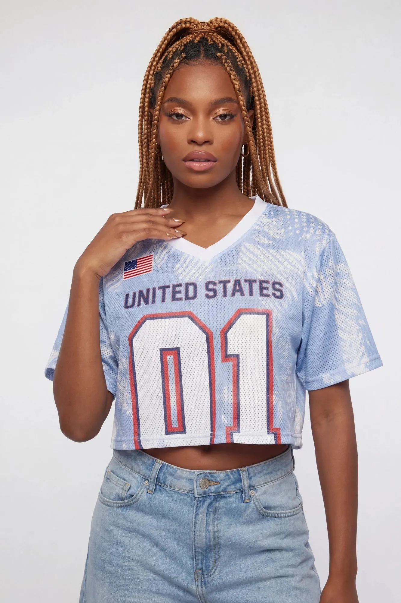 USA Graphic Mesh Cropped Jersey sold by Charlotte Russe