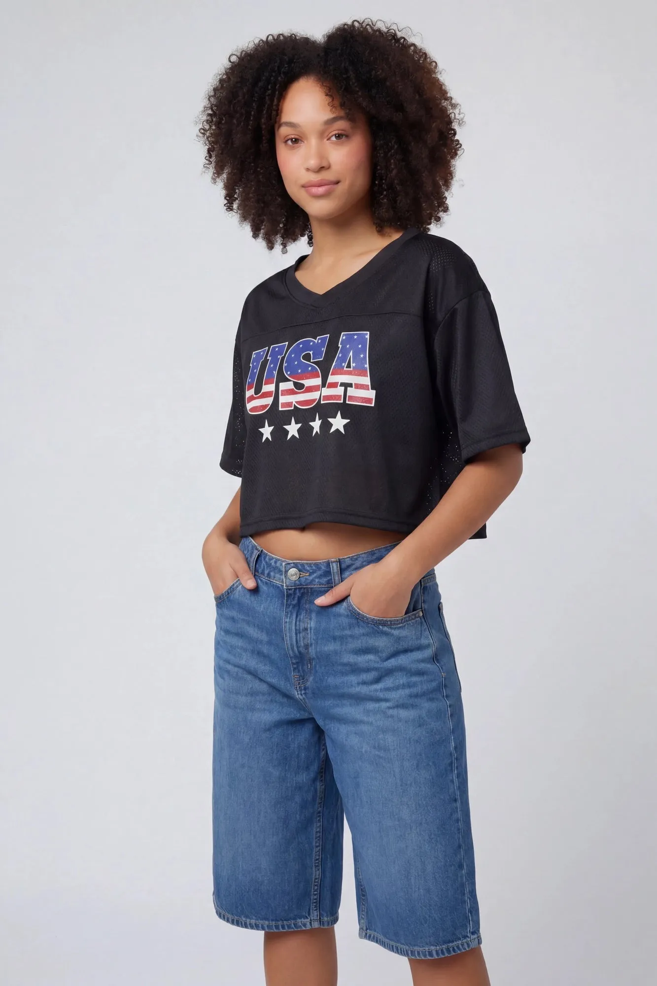USA Graphic Mesh Cropped Jersey sold by Charlotte Russe product image thumbnail 4