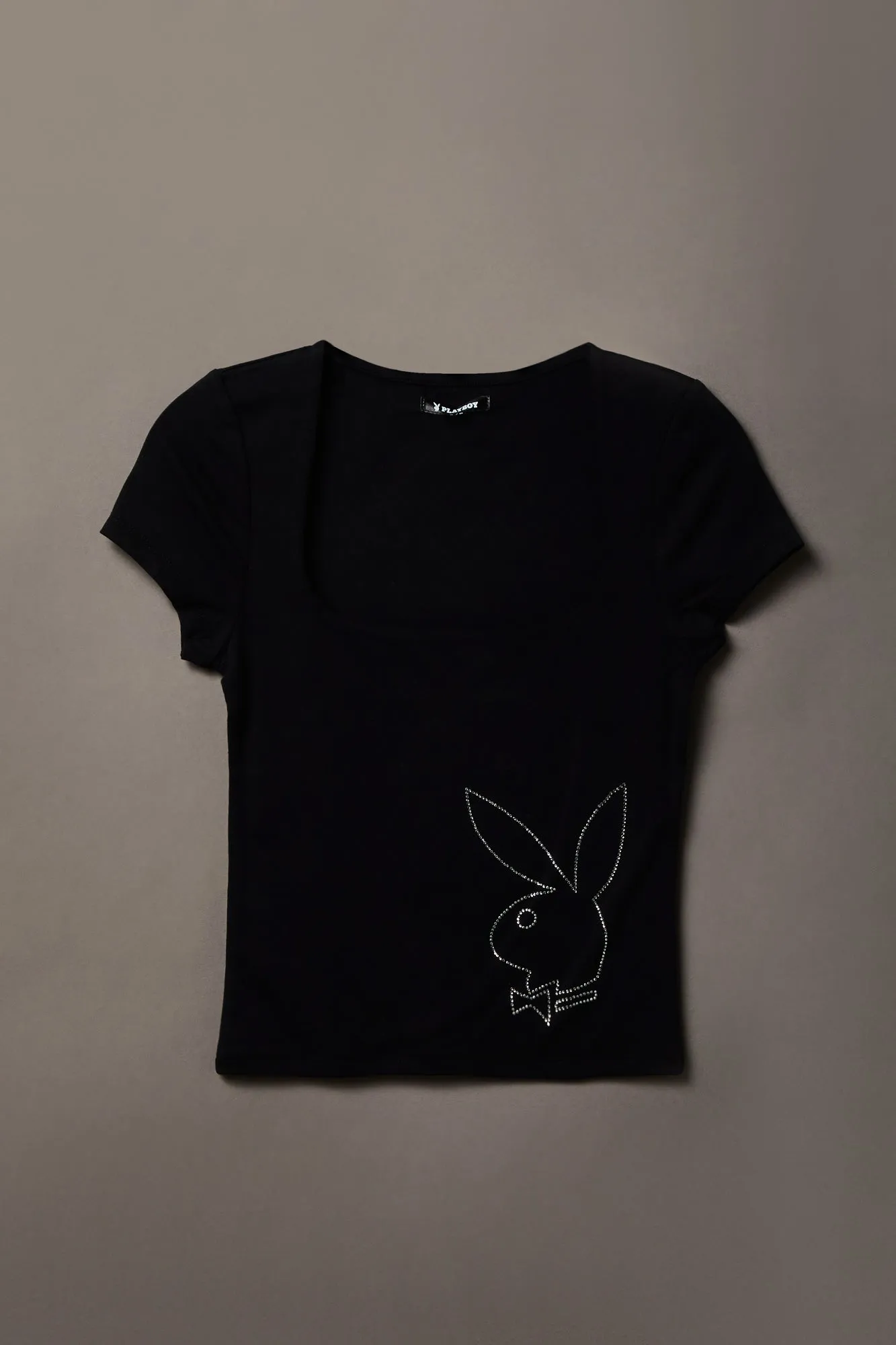 Soft Contour Playboy Rhinestone Square Neck T-Shirt sold by Charlotte Russe