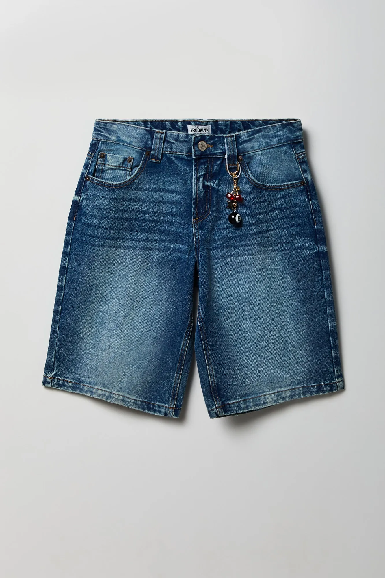Brooklyn Low Rise Dark Jort 11" with Cherry Keychain sold by Charlotte Russe