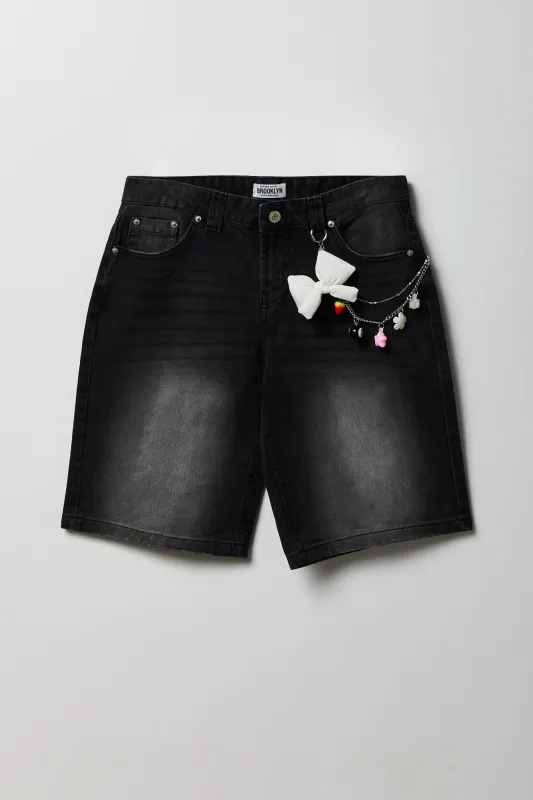 Brooklyn Low Rise Black Jort 11" with Charm Keychain made by Stitches