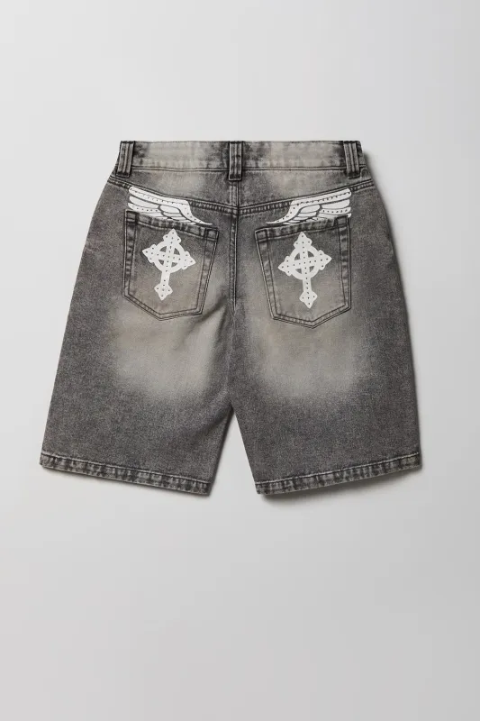 Brooklyn Graphic Low Rise Baggy Grey Jort made by Stitches