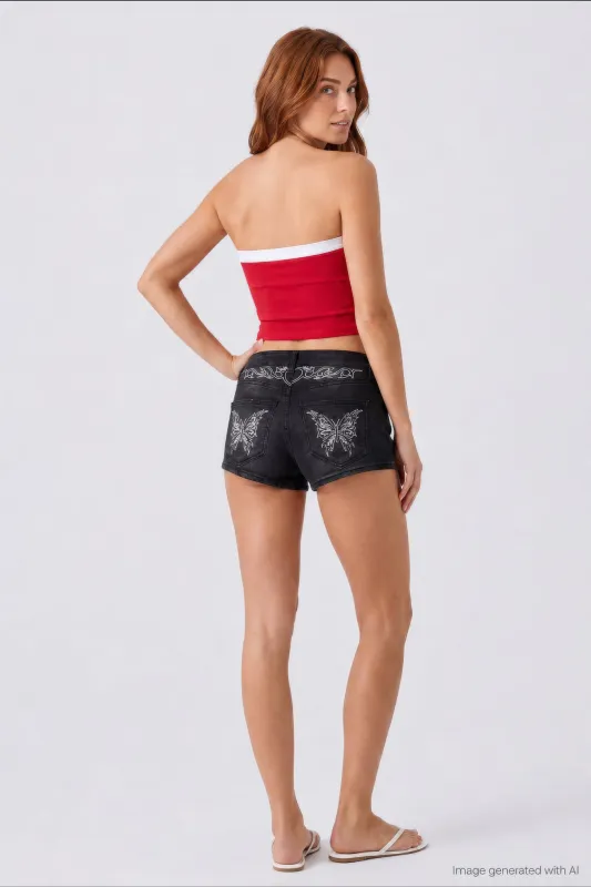 South Beach Low Rise Rhinestone Denim Short made by Stitches