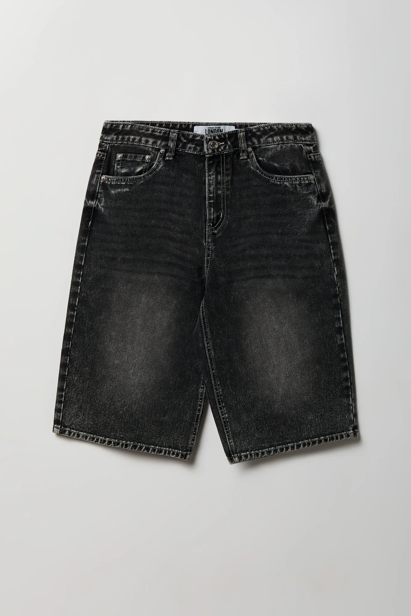 Low Rise Baggy Washed Black Jort 13" sold by Charlotte Russe