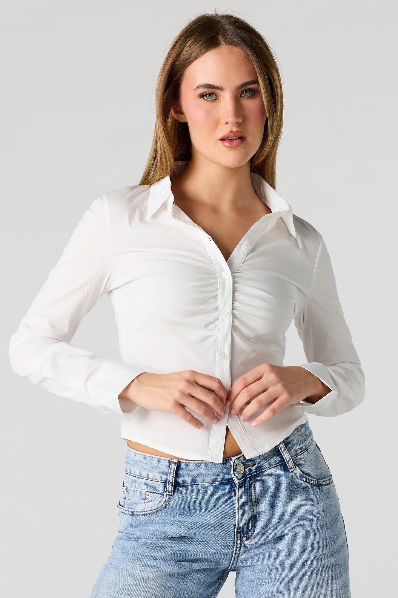Long Sleeve Cinched Button-Up Top sold by Charlotte Russe product image thumbnail 5
