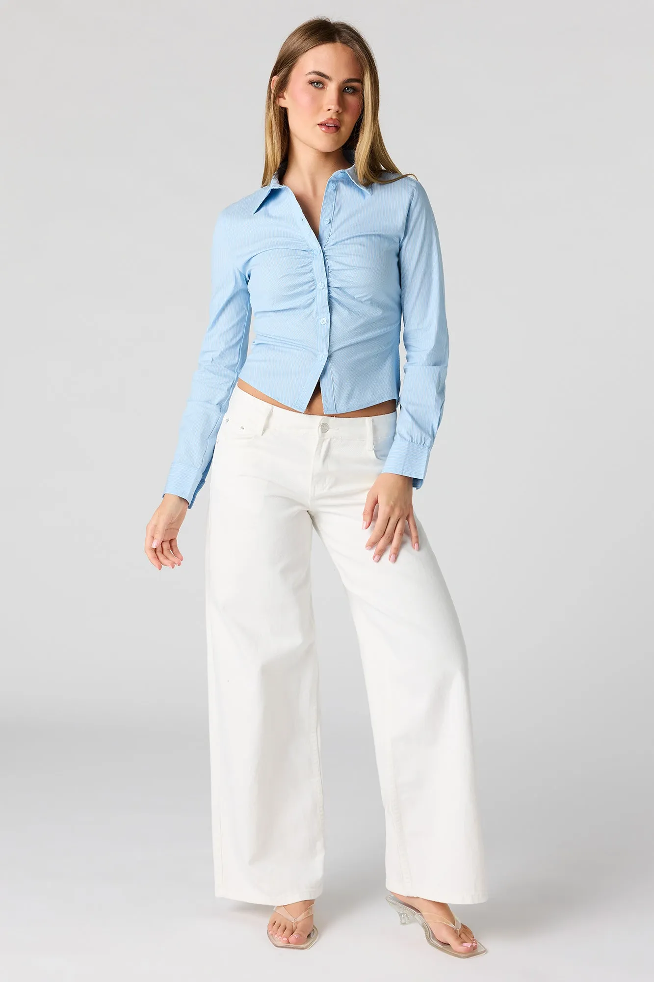 Long Sleeve Cinched Button-Up Top sold by Charlotte Russe product image thumbnail 3