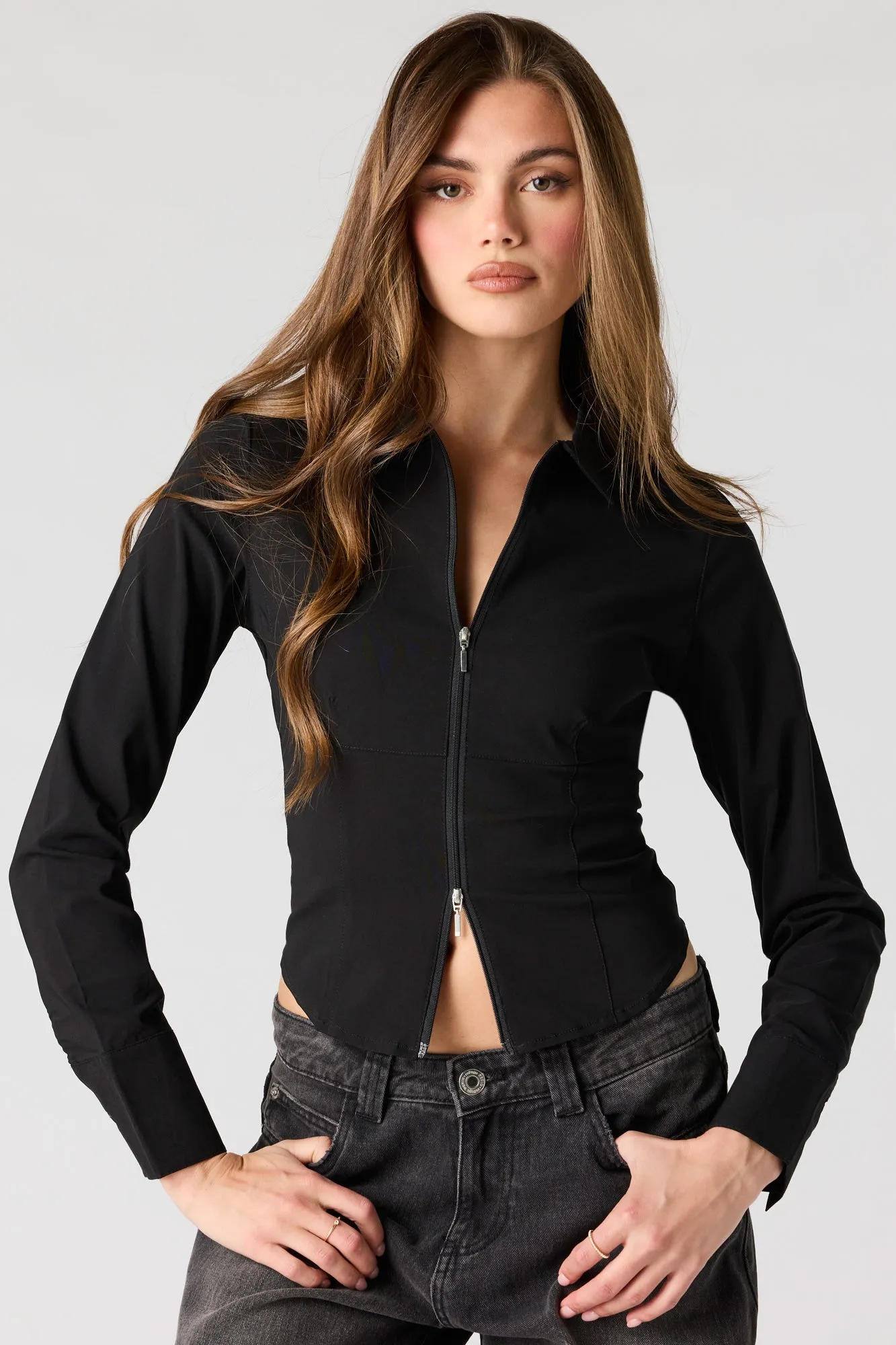 2-Way Zip Collared Fitted Top sold by Charlotte Russe product image thumbnail 5