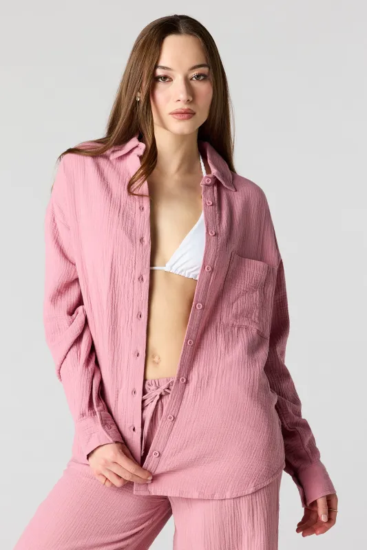 Textured Oversized Button-Up Top made by Stitches