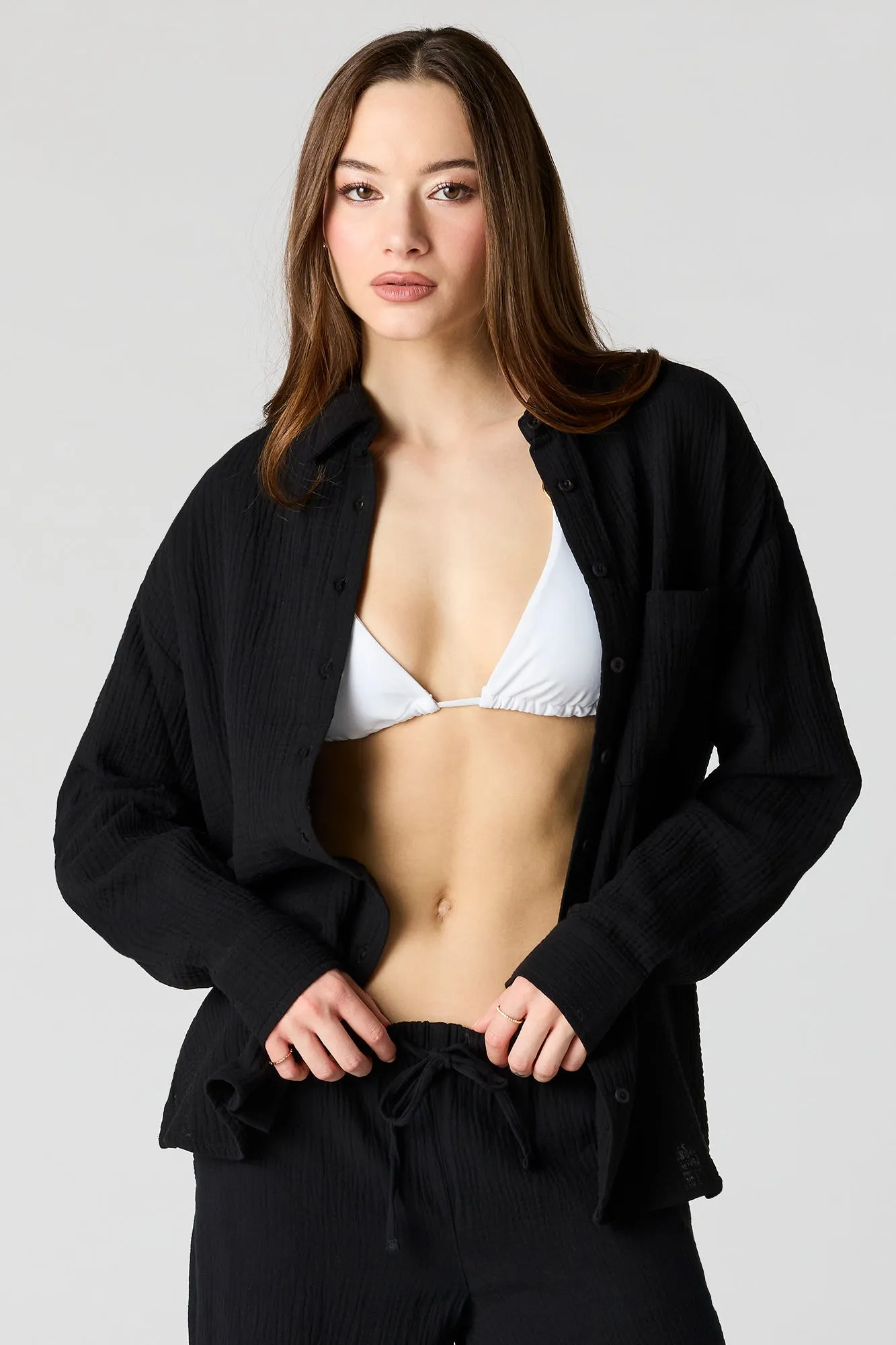 Textured Oversized Button-Up Top sold by Charlotte Russe product image thumbnail 4