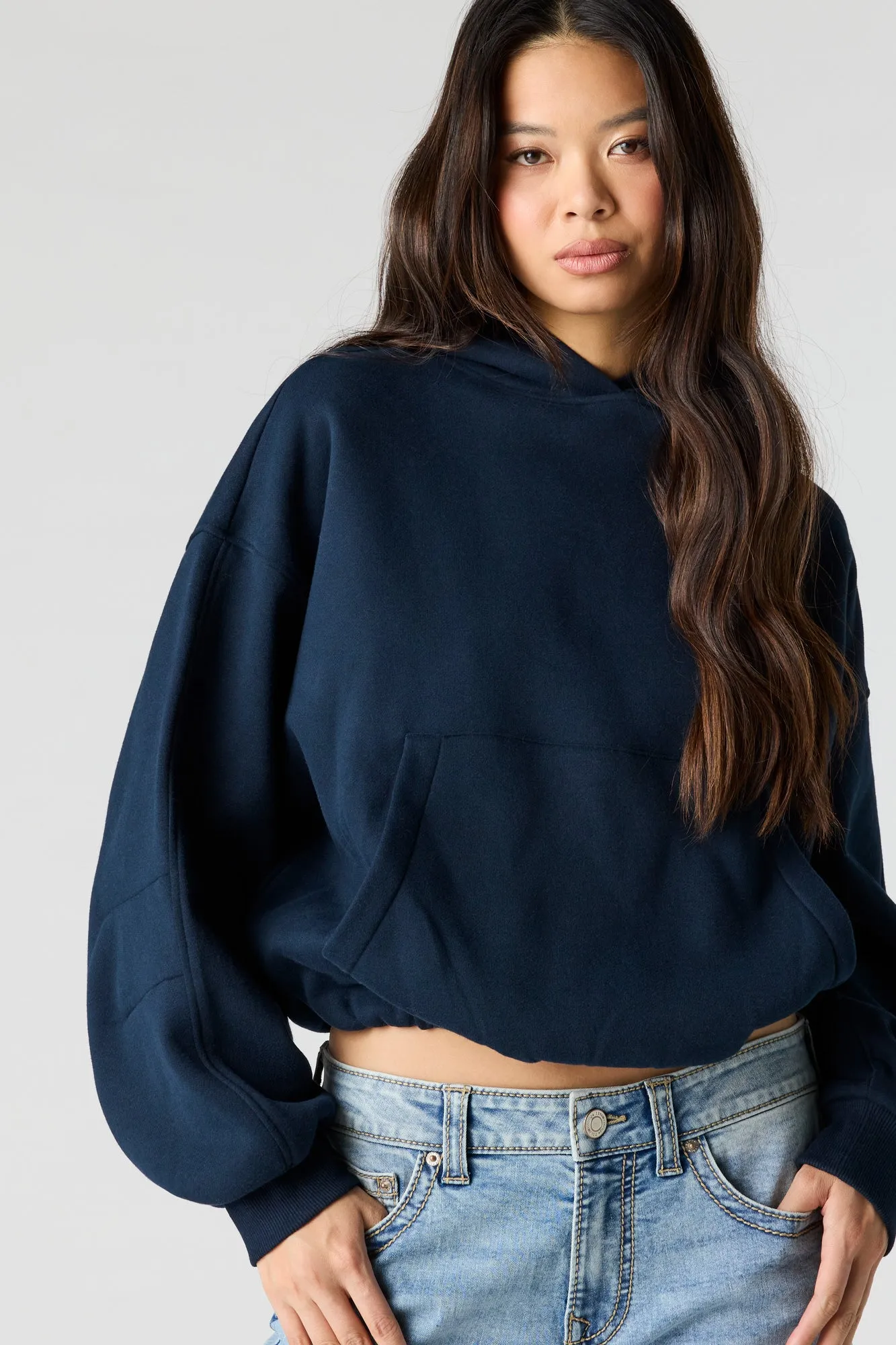 Luxe Fleece Bubble Hem Hoodie sold by Charlotte Russe