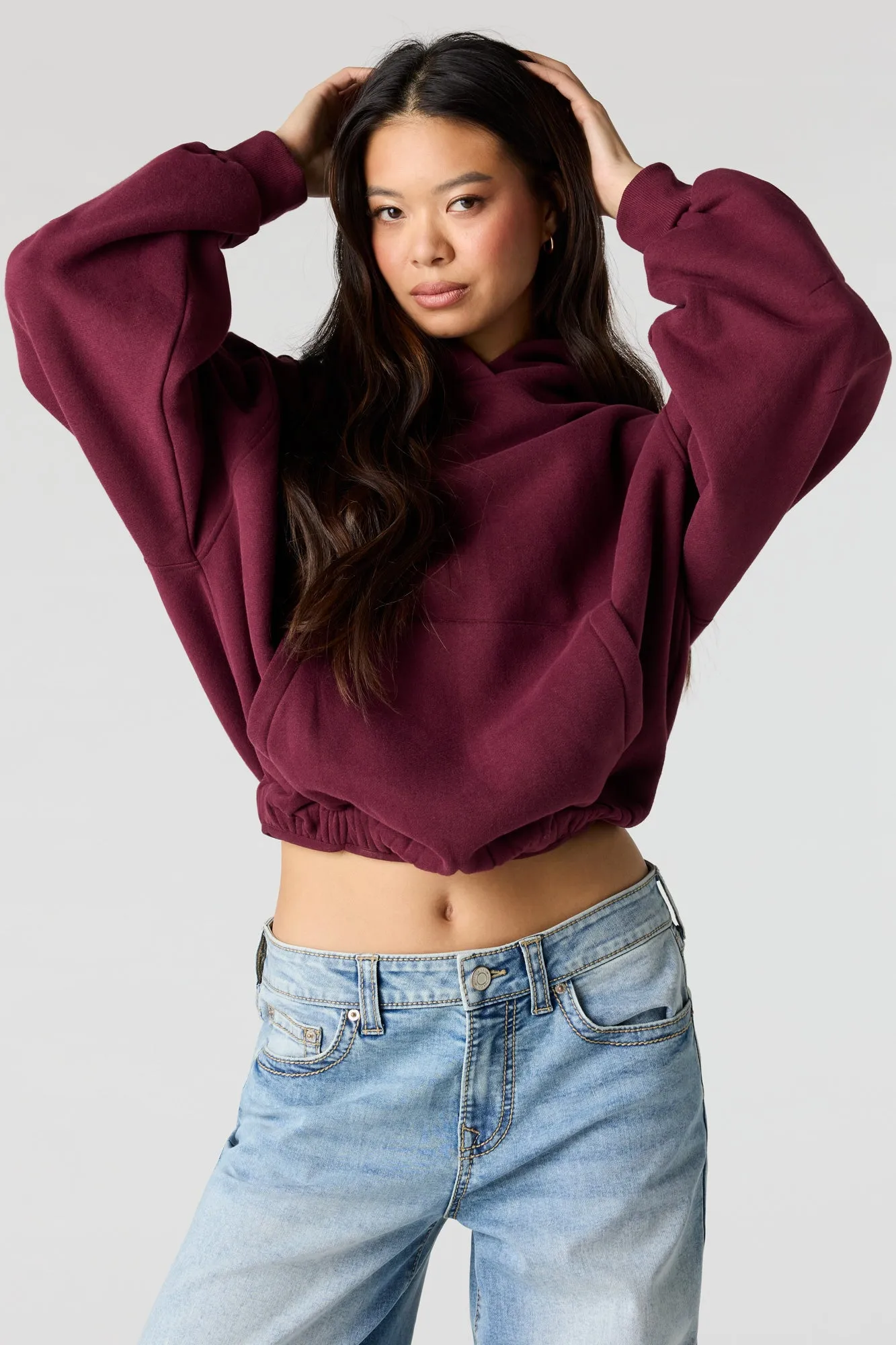 Luxe Fleece Bubble Hem Hoodie sold by Charlotte Russe product image thumbnail 4