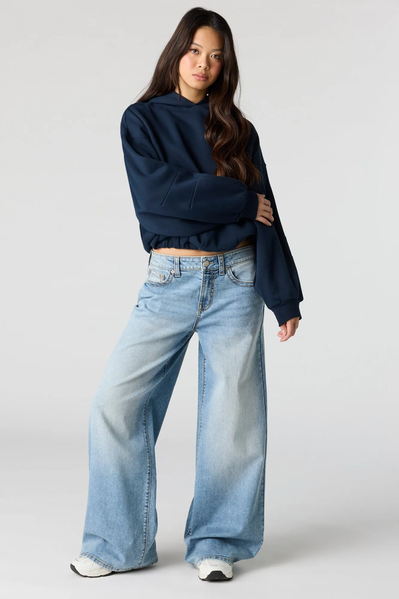 Luxe Fleece Bubble Hem Hoodie sold by Charlotte Russe product image thumbnail 3