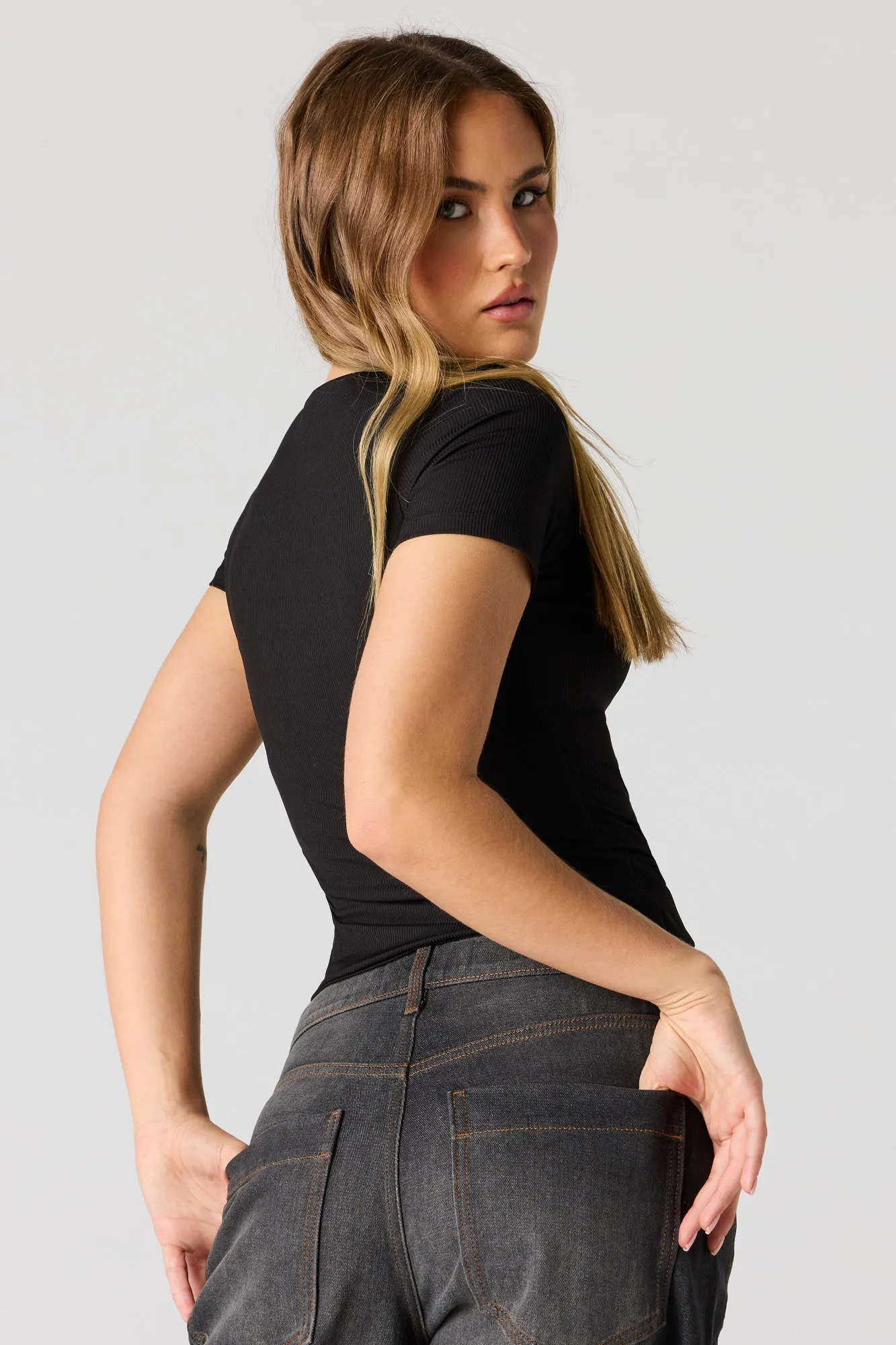 Contour Ribbed T-Shirt sold by Charlotte Russe product image thumbnail 5