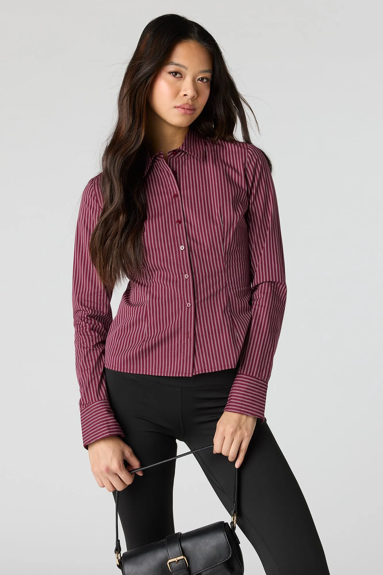 Slim Fit Button-Up Top sold by Charlotte Russe