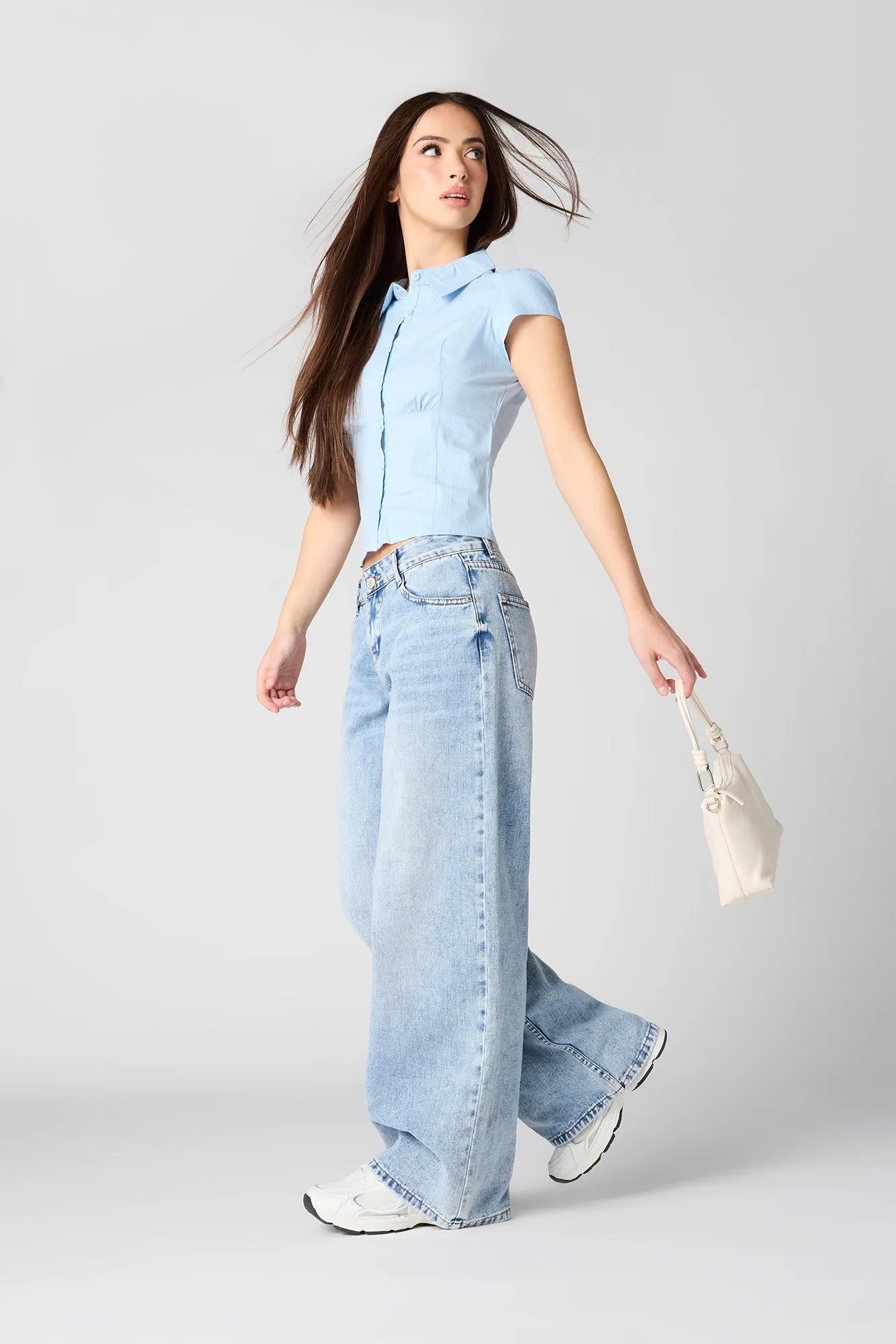 Button-Up Fitted Collared Top sold by Charlotte Russe