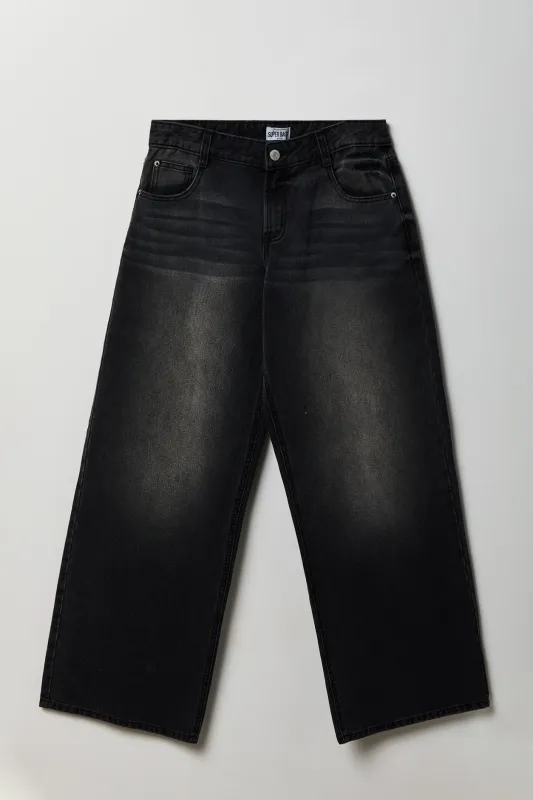London Low Rise Super Baggy Black Jean made by Stitches