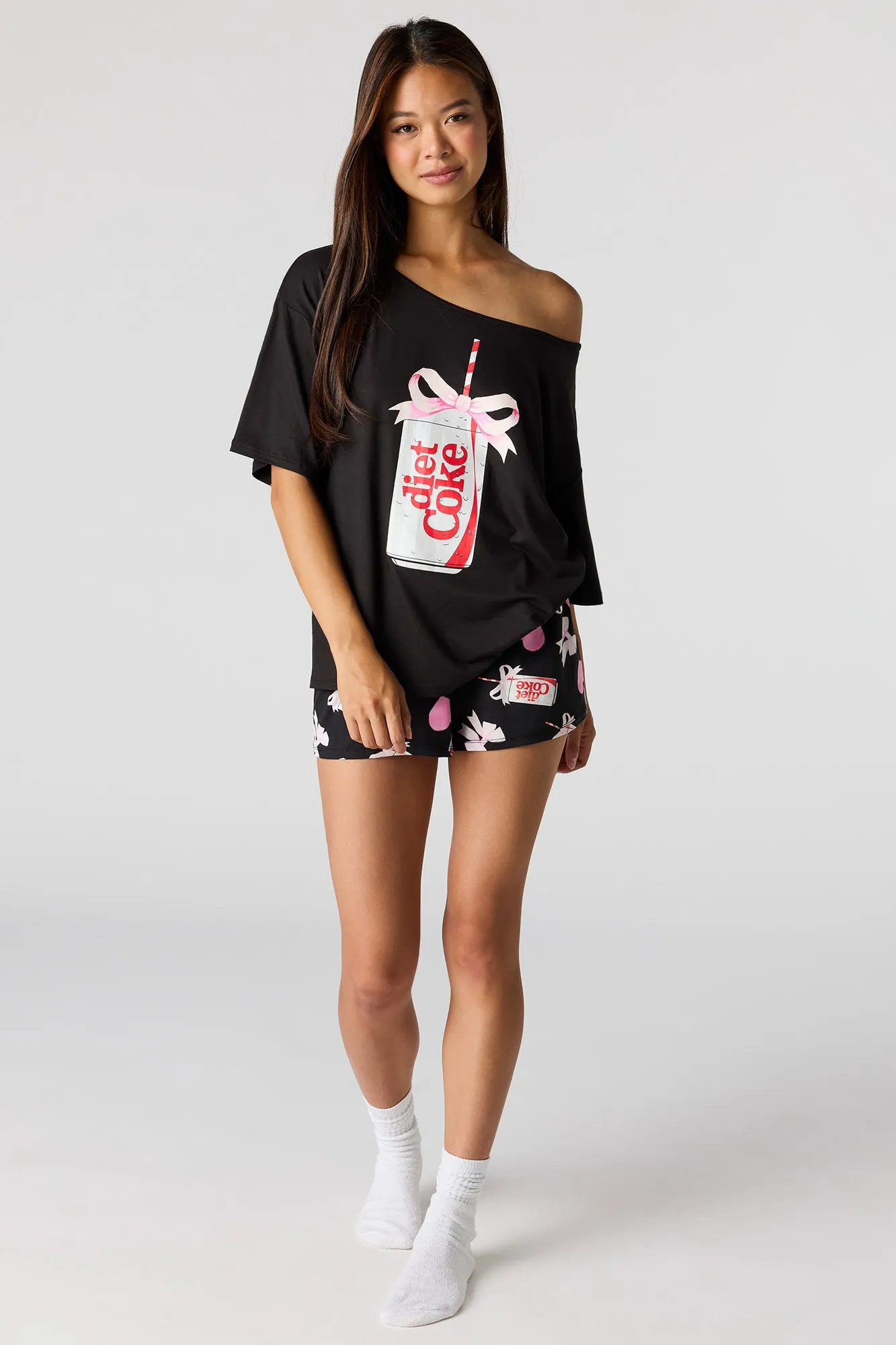 Diet Coke Off Shoulder Top & Short Pajama Set sold by Charlotte Russe product image thumbnail 3
