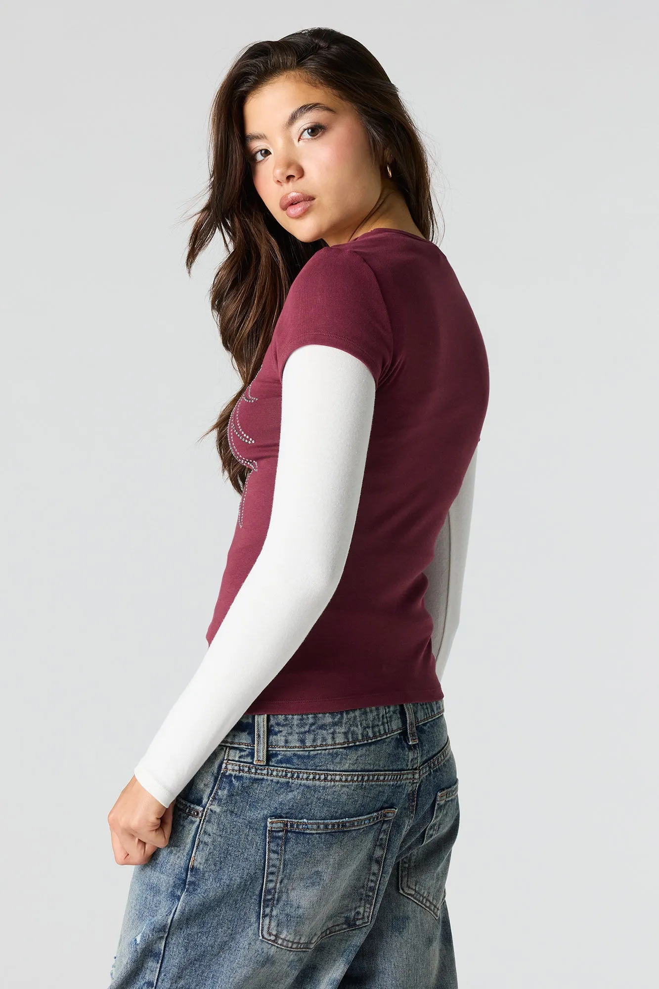 Rhinestone Graphic Fitted T-Shirt sold by Charlotte Russe product image thumbnail 2