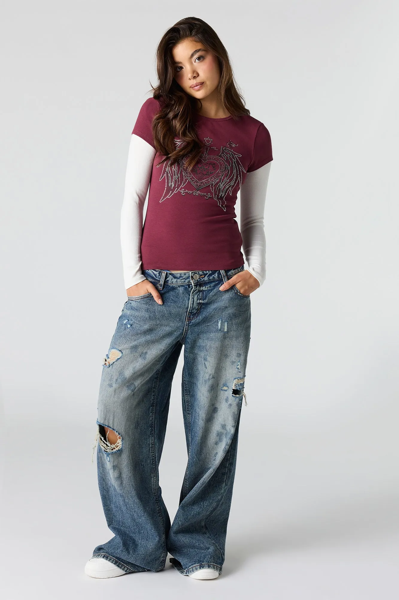 Rhinestone Graphic Fitted T-Shirt sold by Charlotte Russe product image thumbnail 3