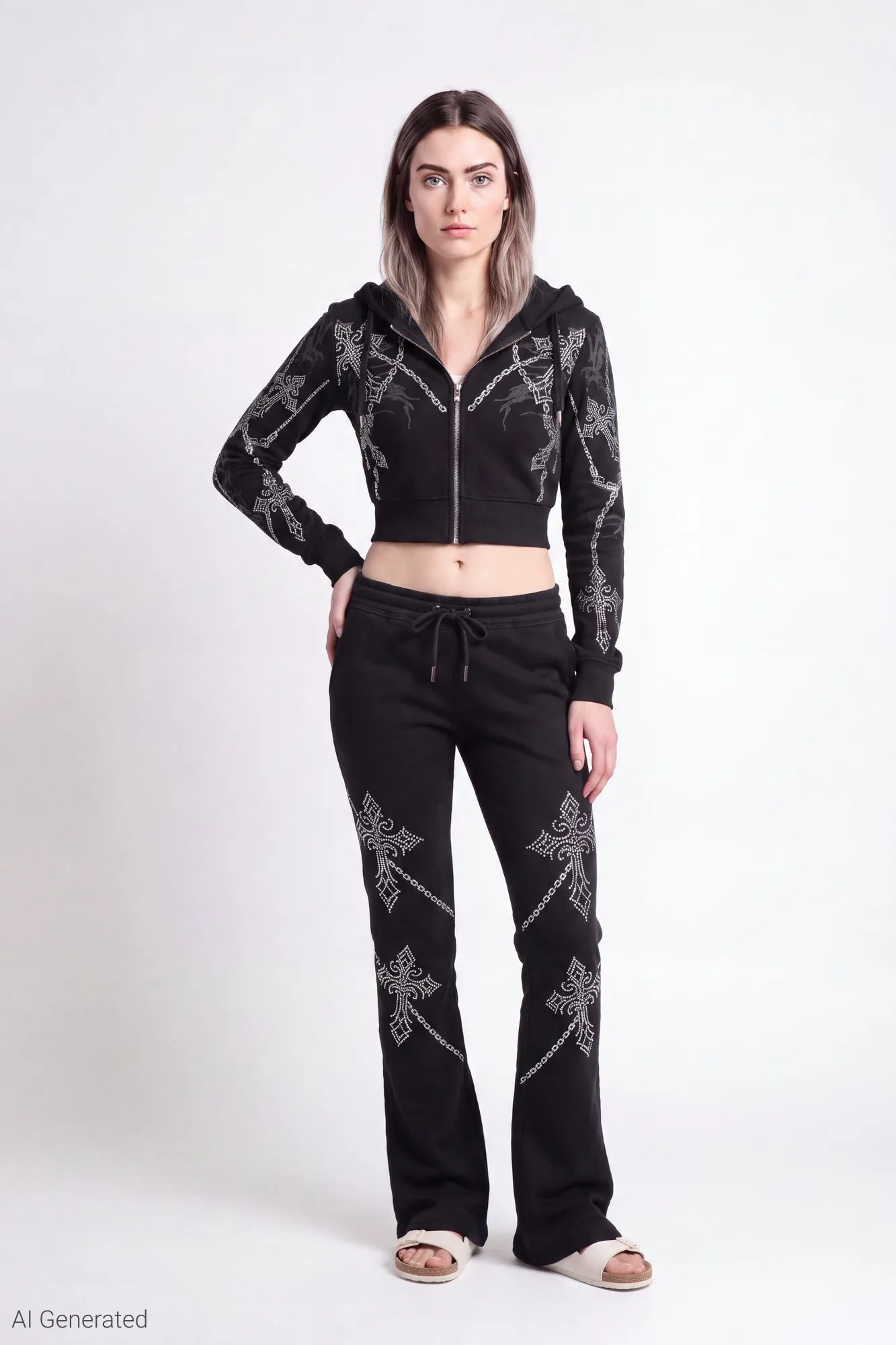 Fleece Graphic Flare Sweatpant sold by Charlotte Russe product image thumbnail 4