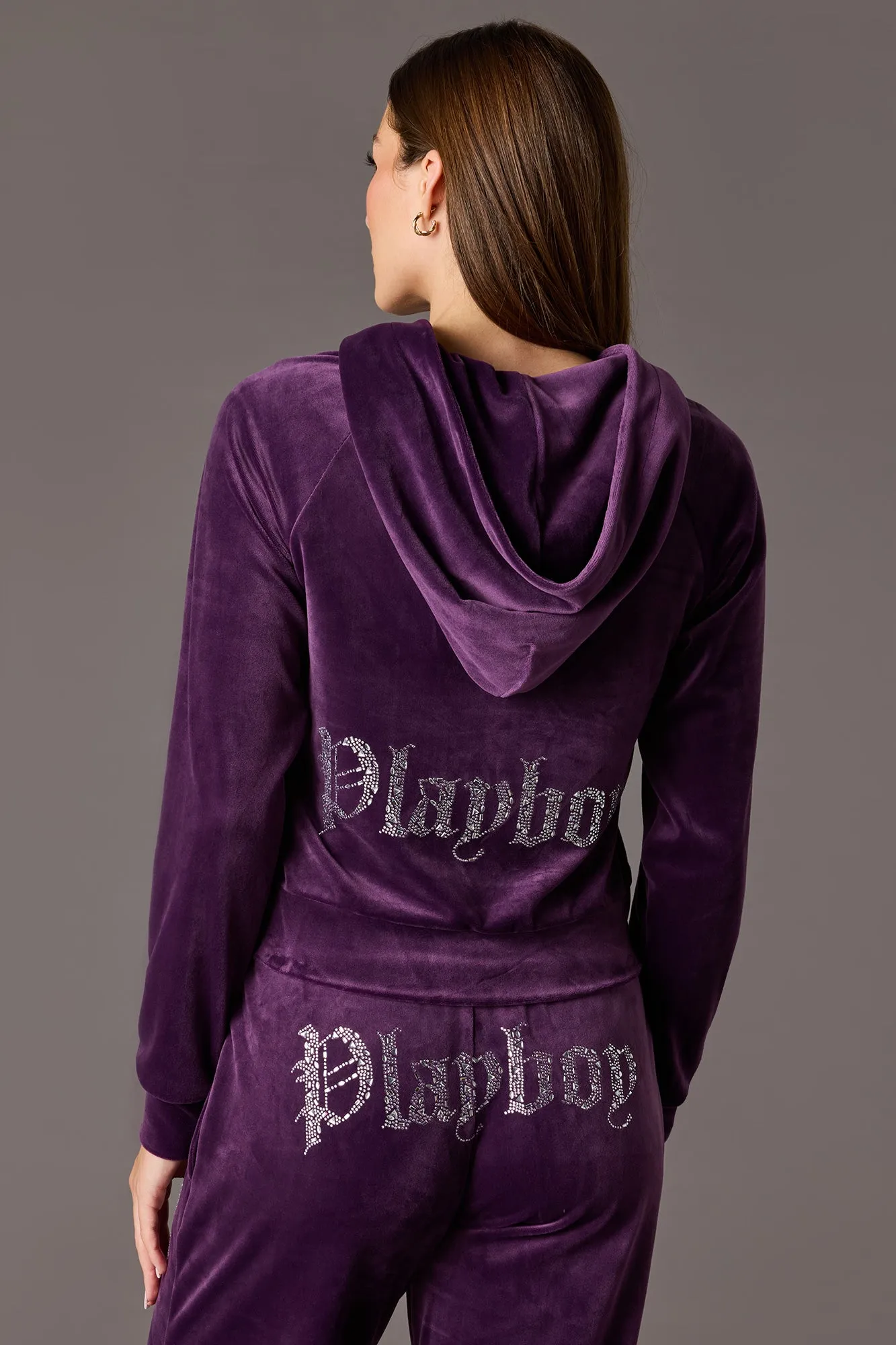 Playboy Velour Rhinestone Zip Hoodie sold by Charlotte Russe product image thumbnail 2