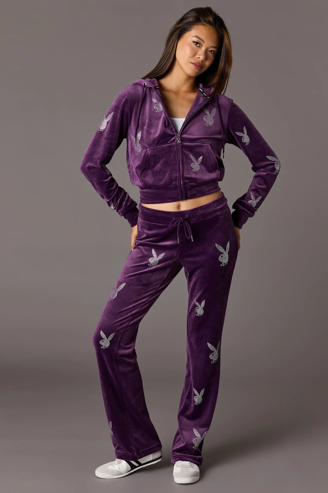 Playboy Velour Rhinestone Zip Hoodie sold by Charlotte Russe product image thumbnail 3
