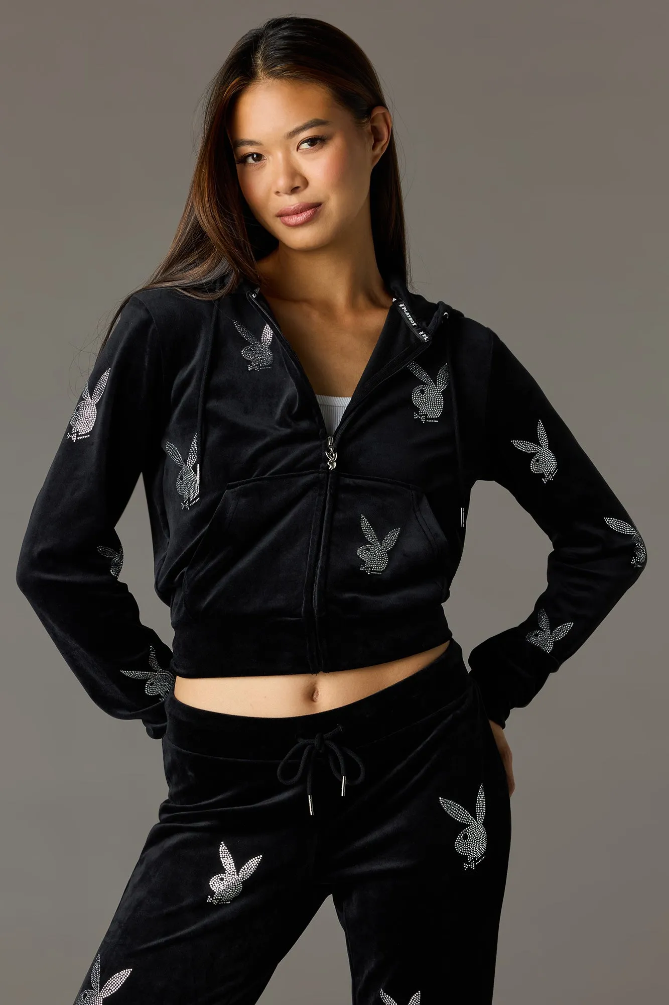 Playboy Velour Rhinestone Zip Hoodie sold by Charlotte Russe product image thumbnail 4