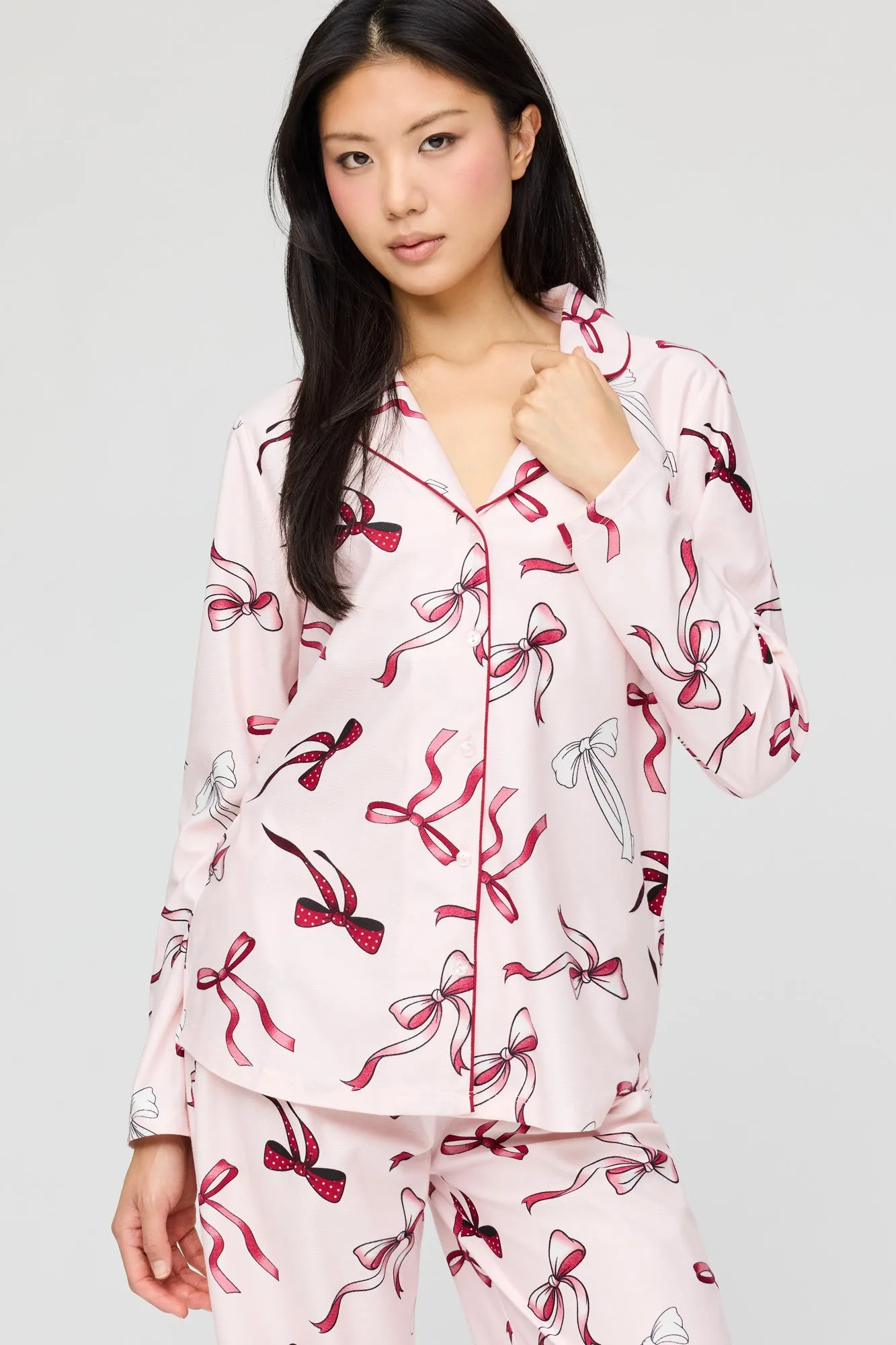 Flannel Button-Up Long Sleeve Top & Pant Pajama Set sold by Charlotte Russe product image thumbnail 2