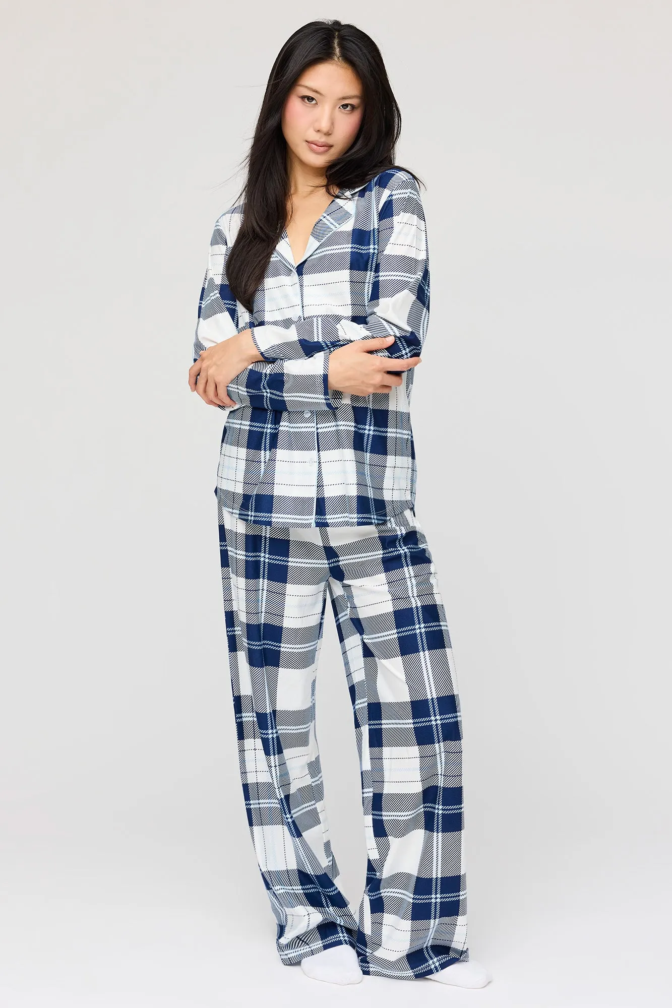 Flannel Button-Up Long Sleeve Top & Pant Pajama Set sold by Charlotte Russe product image thumbnail 5