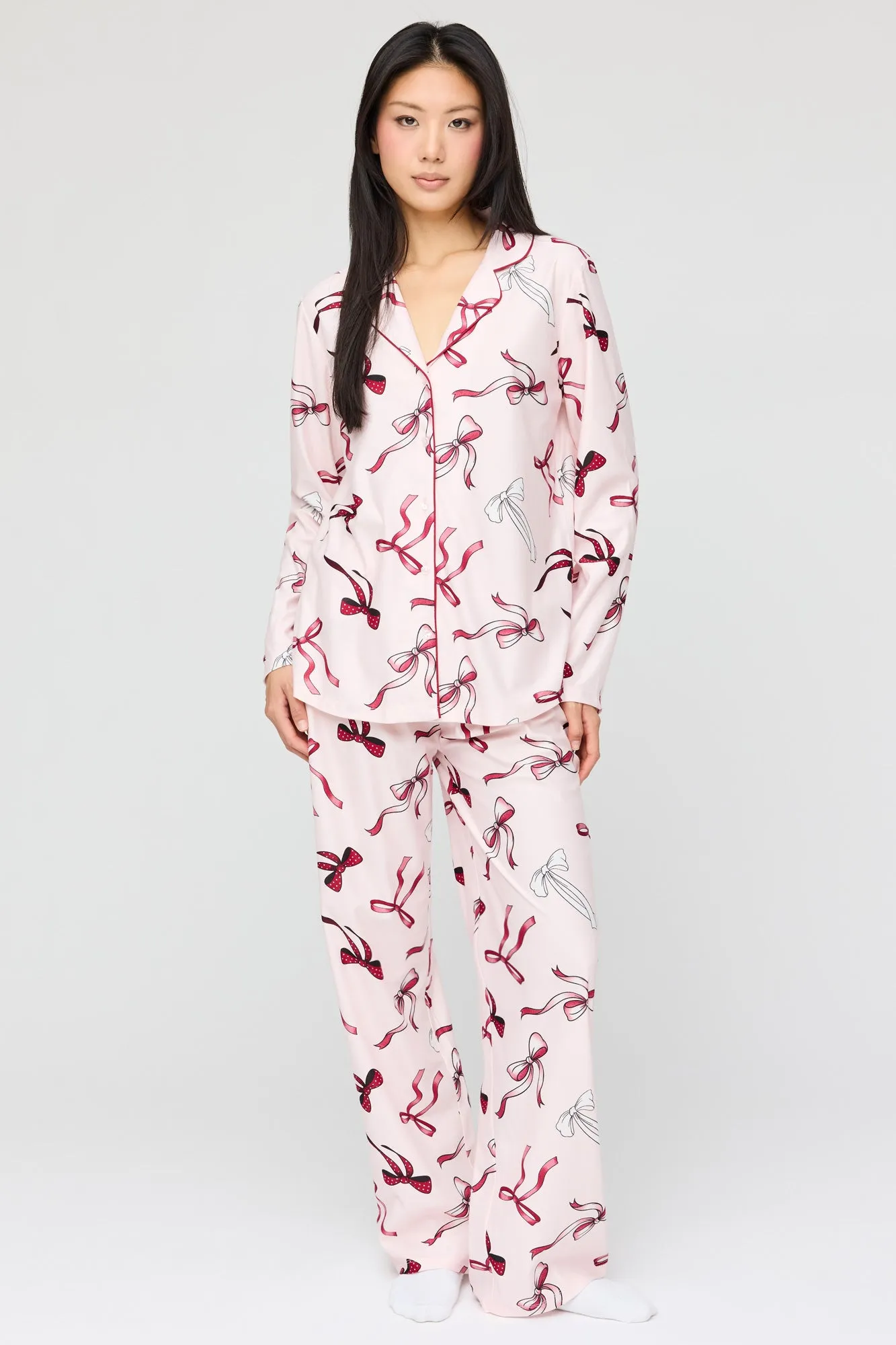 Flannel Button-Up Long Sleeve Top & Pant Pajama Set sold by Charlotte Russe