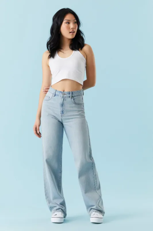 Refuge High-Rise Light Wash Wide Leg Jean sold by Charlotte Russe
