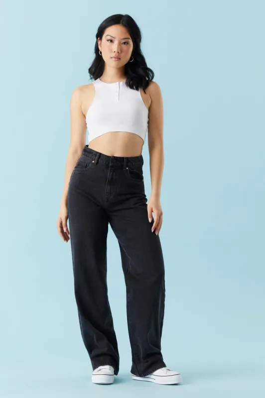 Refuge High-Rise Black Wash Wide Leg Jean sold by Charlotte Russe