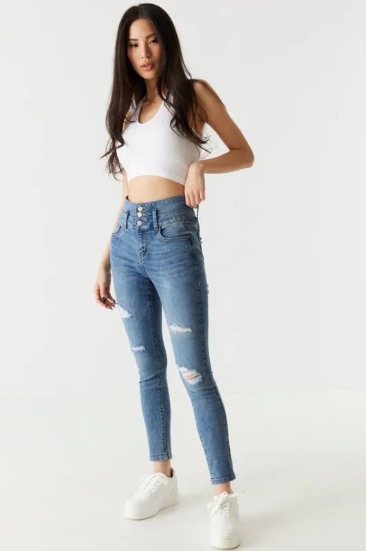 Refuge High-Rise Push-Up Distressed Dark Wash Skinny Jean sold by Charlotte Russe