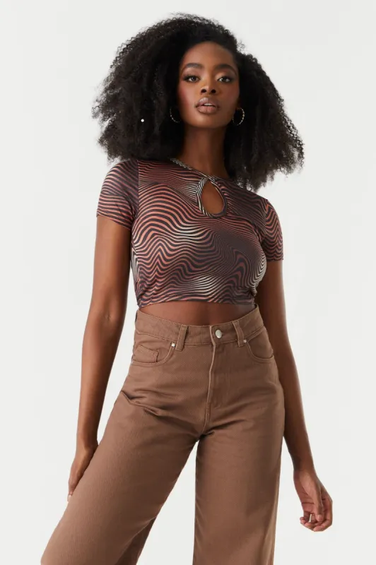 Wavy Print Cut-Out Crop Top sold by Charlotte Russe