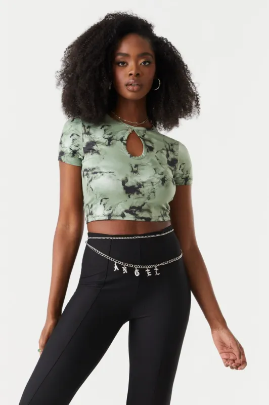 Marble Print Cut-Out Crop Top sold by Charlotte Russe