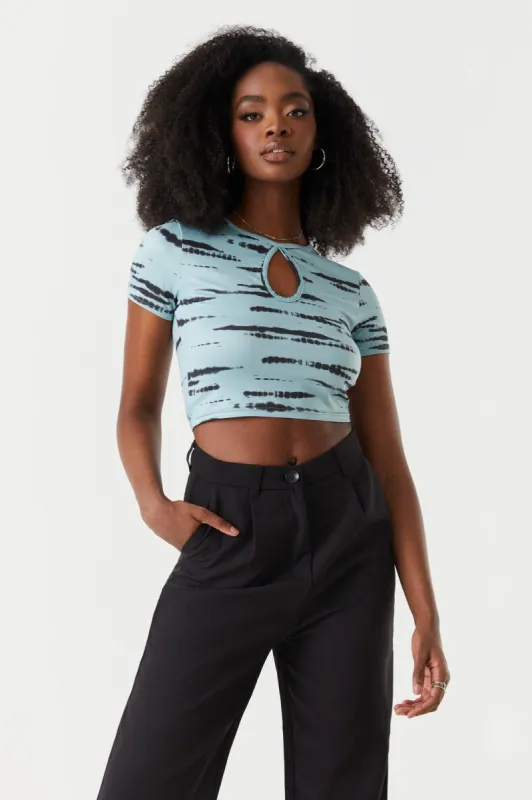 Striped Tie-Dye Print Cut-Out Crop Top sold by Charlotte Russe