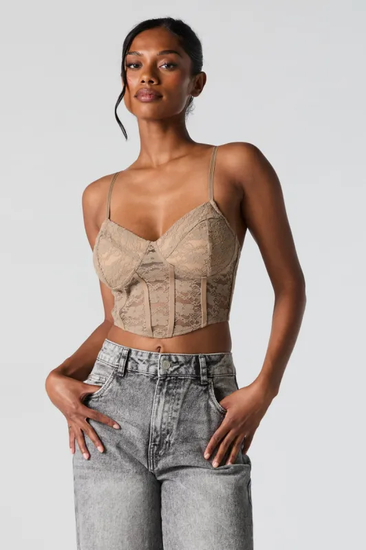 Floral Lace Cropped Corset Cami sold by Charlotte Russe