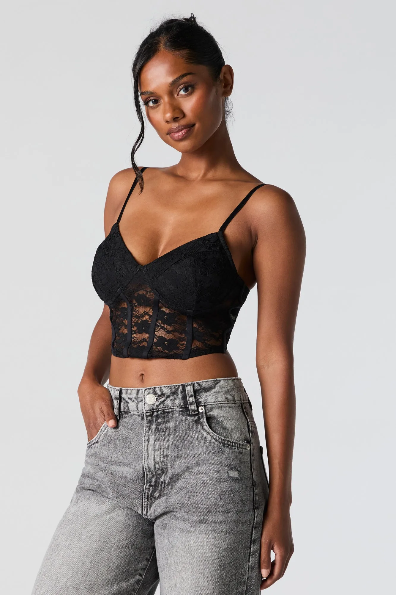 Floral Lace Cropped Corset Cami sold by Charlotte Russe product image thumbnail 4