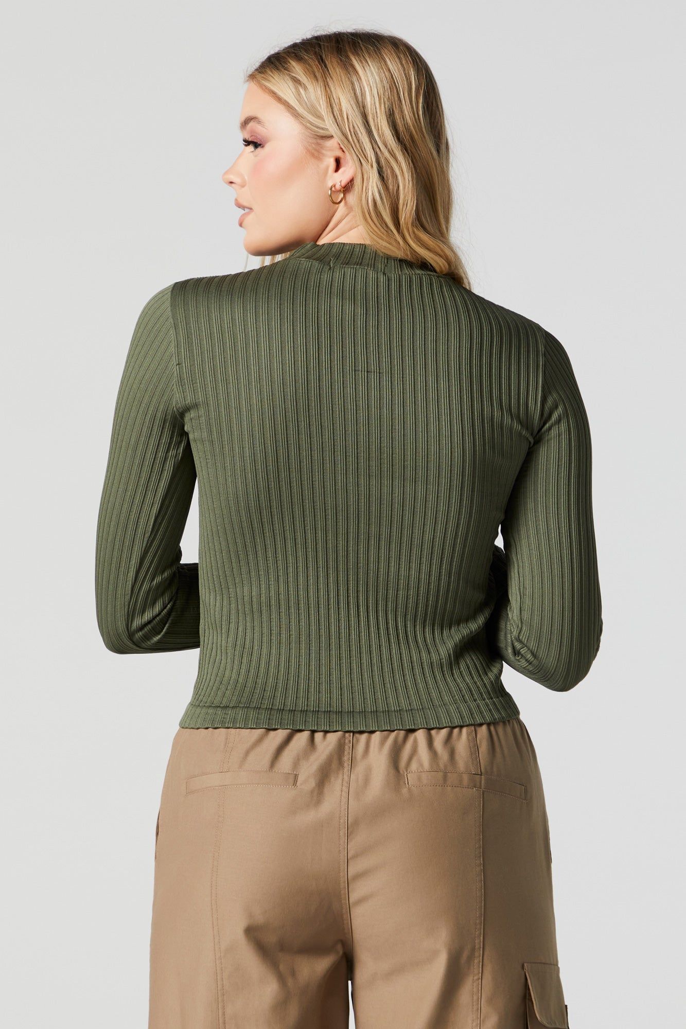 Coloured Seamless Ribbed Mock Neck Long Sleeve Top sold by Charlotte Russe product image thumbnail 5