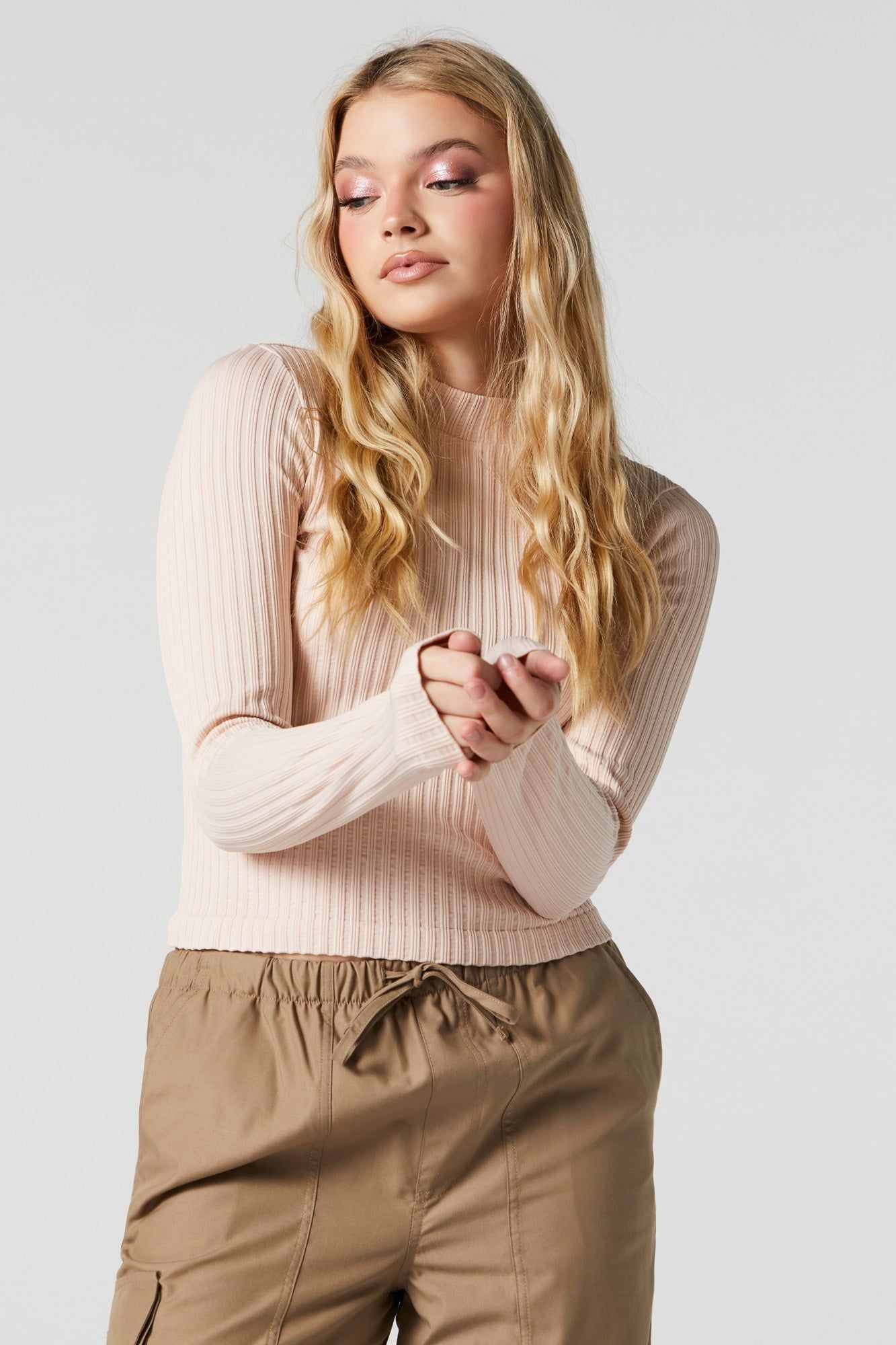 Coloured Seamless Ribbed Mock Neck Long Sleeve Top sold by Charlotte Russe