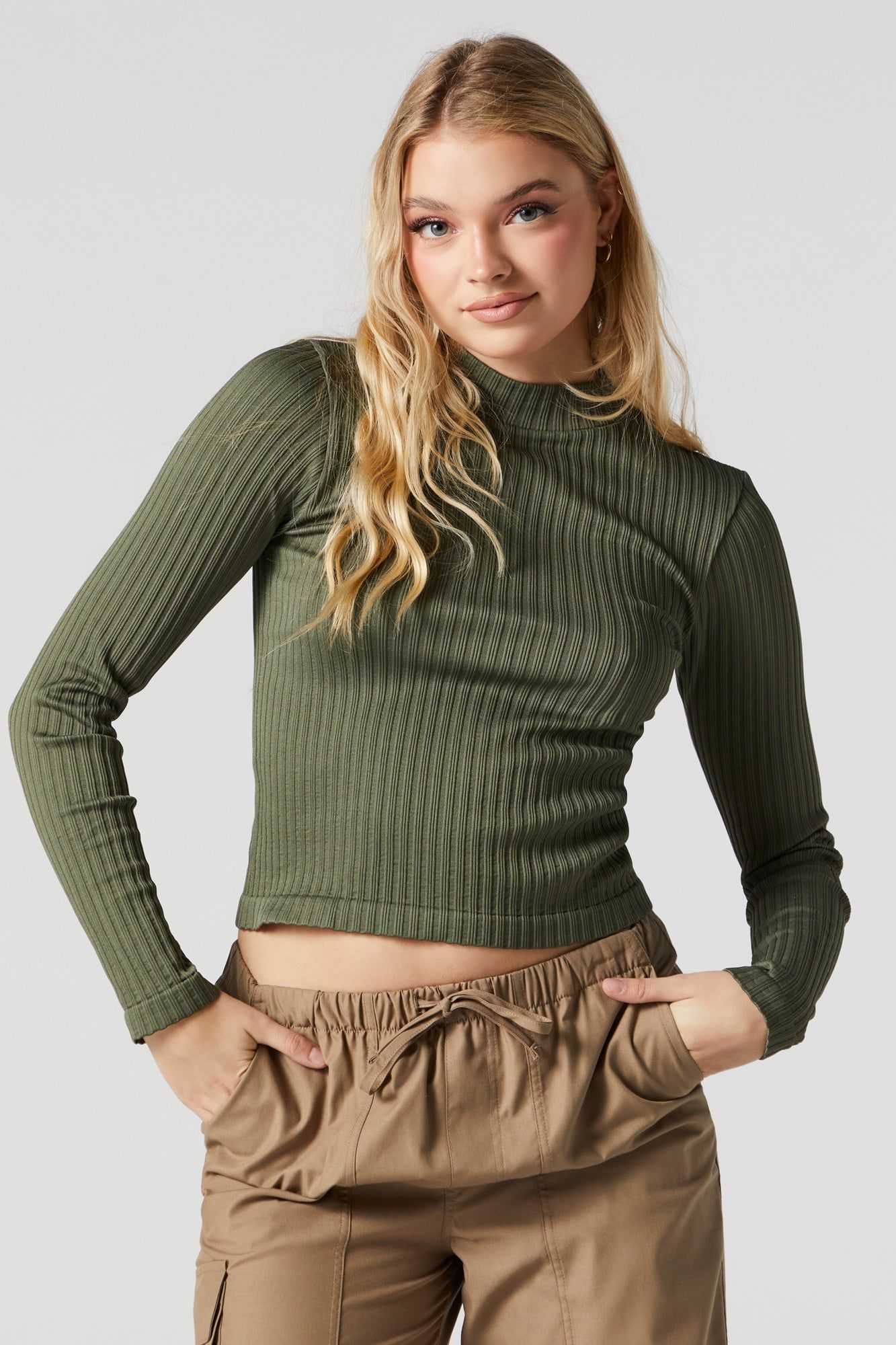 Coloured Seamless Ribbed Mock Neck Long Sleeve Top sold by Charlotte Russe product image thumbnail 4