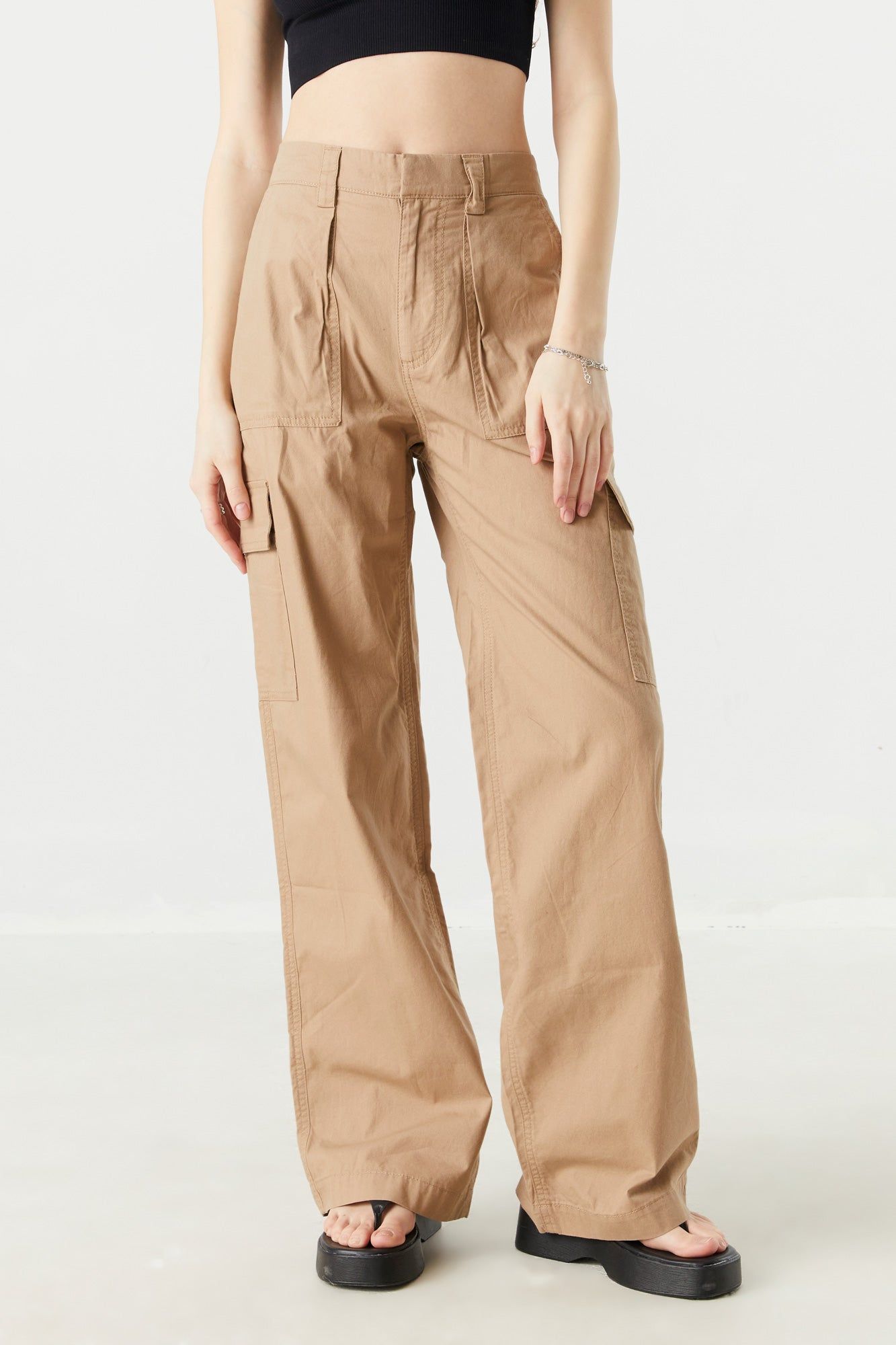 Tan Poplin Wide Leg Cargo Pant sold by Charlotte Russe product image thumbnail 2