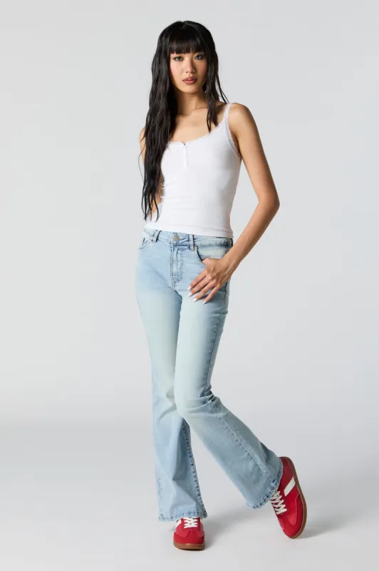 Light Wash Mid Rise Flare Jean sold by Charlotte Russe