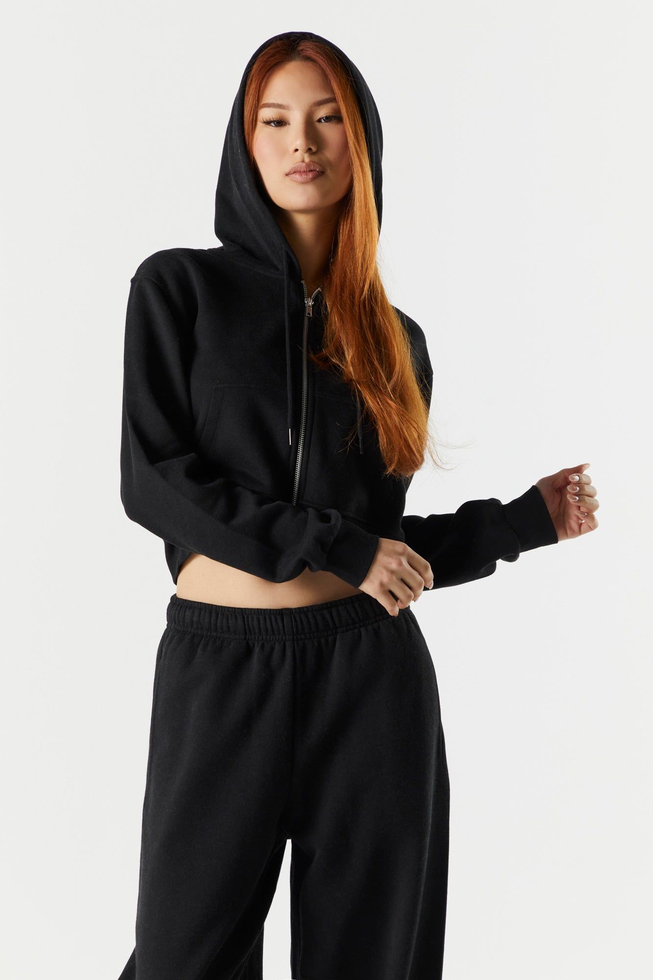 Fleece Cropped Zip-Up Hoodie sold by Charlotte Russe